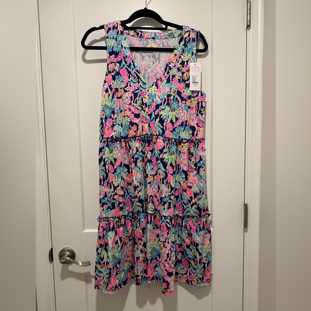 Lilly Pulitzer Lorina V Neck Dress Oyster Bay Navy NWT Medium